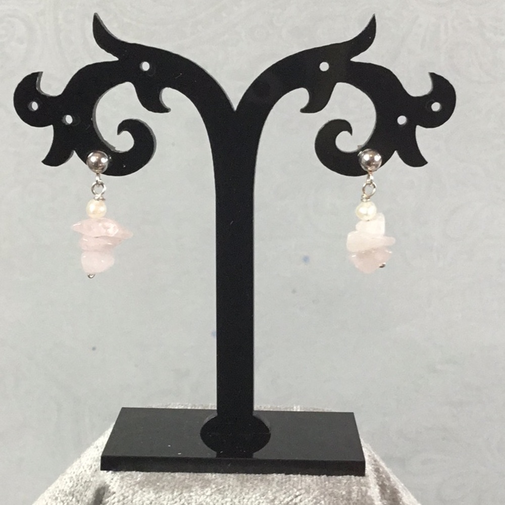 💎 Rose Quartz & Pearl Earrings